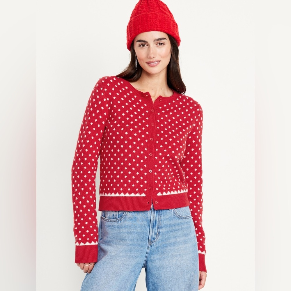 Old Navy So Soft red/off white Fair Isle Cardigan. Like new condition.